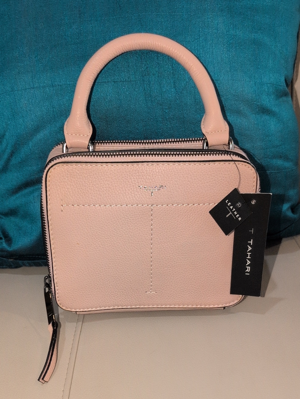 T Tahari Pale Pink Leather Box Top Handle Carry Or Crossbody Bag